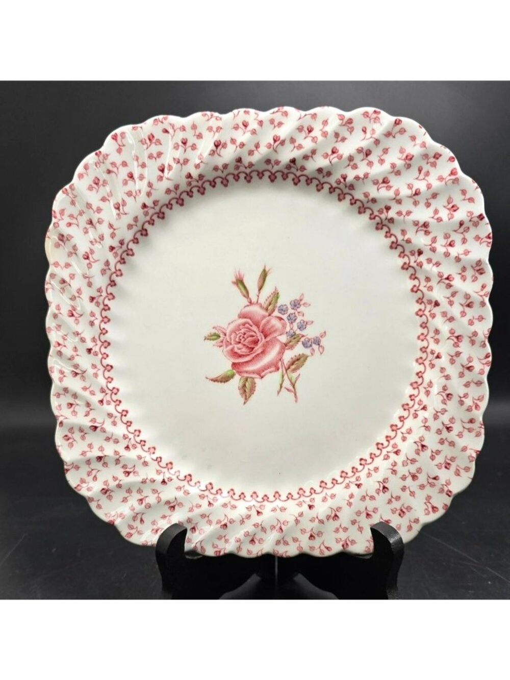 Johnson Bros Rose Bouquet Square Plate 7.5" Scalloped Pink Floral England VL5006